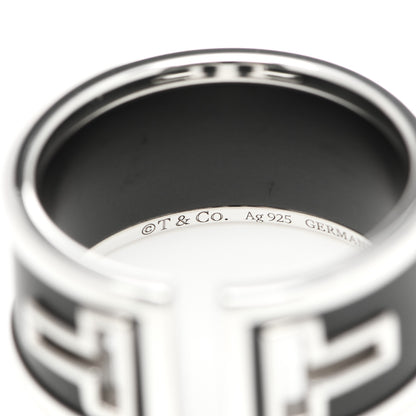 Tiffany Sterling Silver Black Ceramic T Cutout Ring 57 8 4 of 5