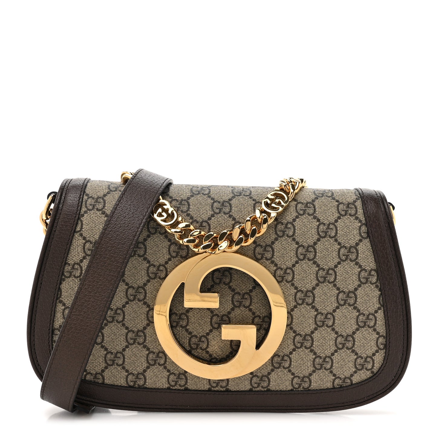 GG Supreme Monogram Textured Dollar Calfskin Blondie Chain Shoulder Flap Bag Beige Ebony New Acero