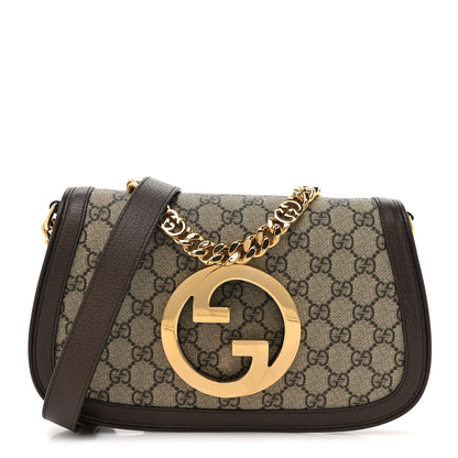 Gucci GG Supreme Monogram Textured Dollar Calfskin Blondie Chain Shoulder Flap Bag Beige Ebony New Acero 1 of 10