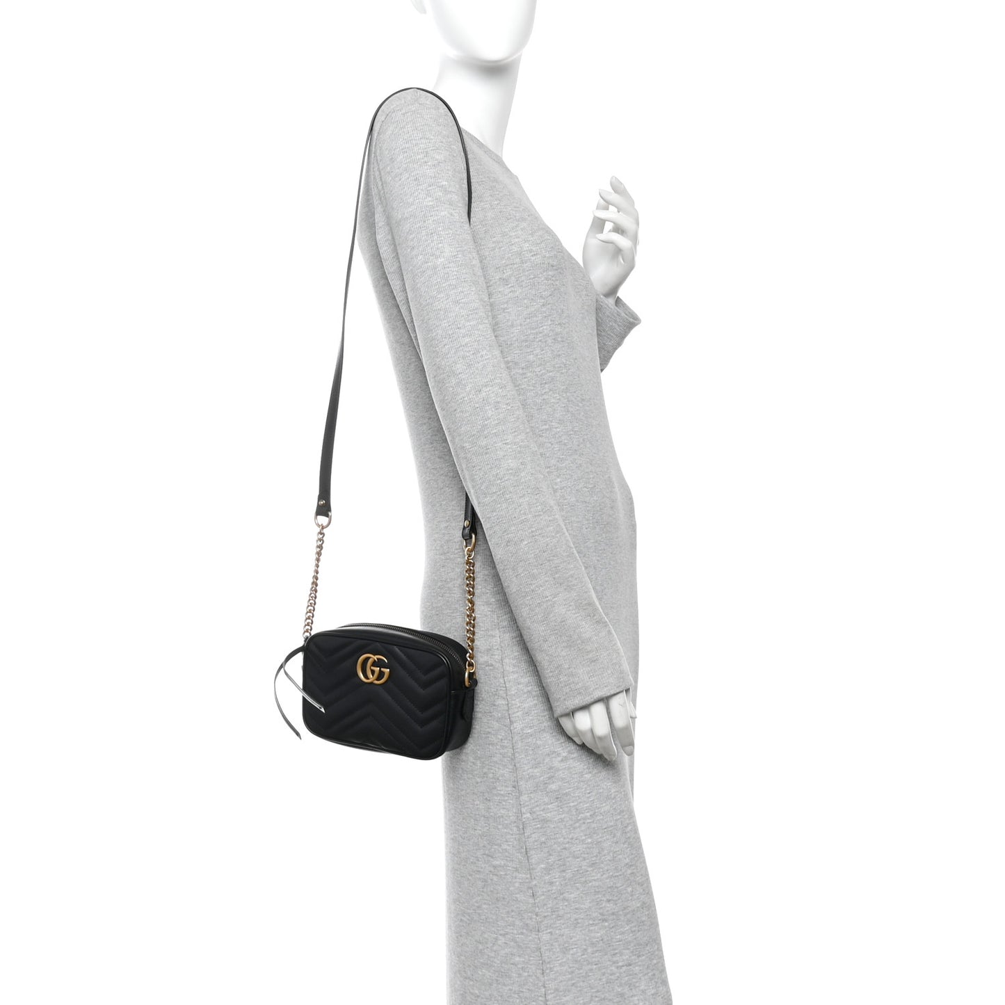 Calfskin Matelasse Mini GG Marmont Chain Shoulder Bag Black