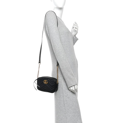 Gucci Calfskin Matelasse Mini GG Marmont Chain Shoulder Bag Black 2 of 10