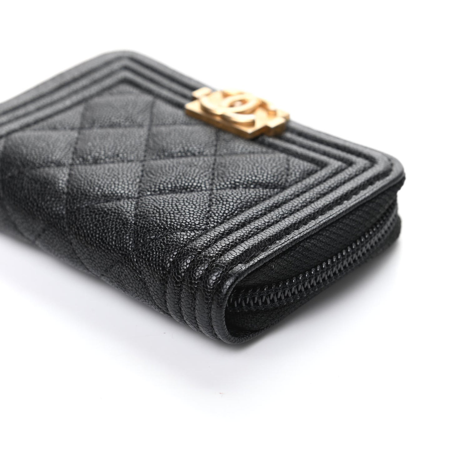 Caviar Quilted Boy Zip Around Coin Purse Wallet Black