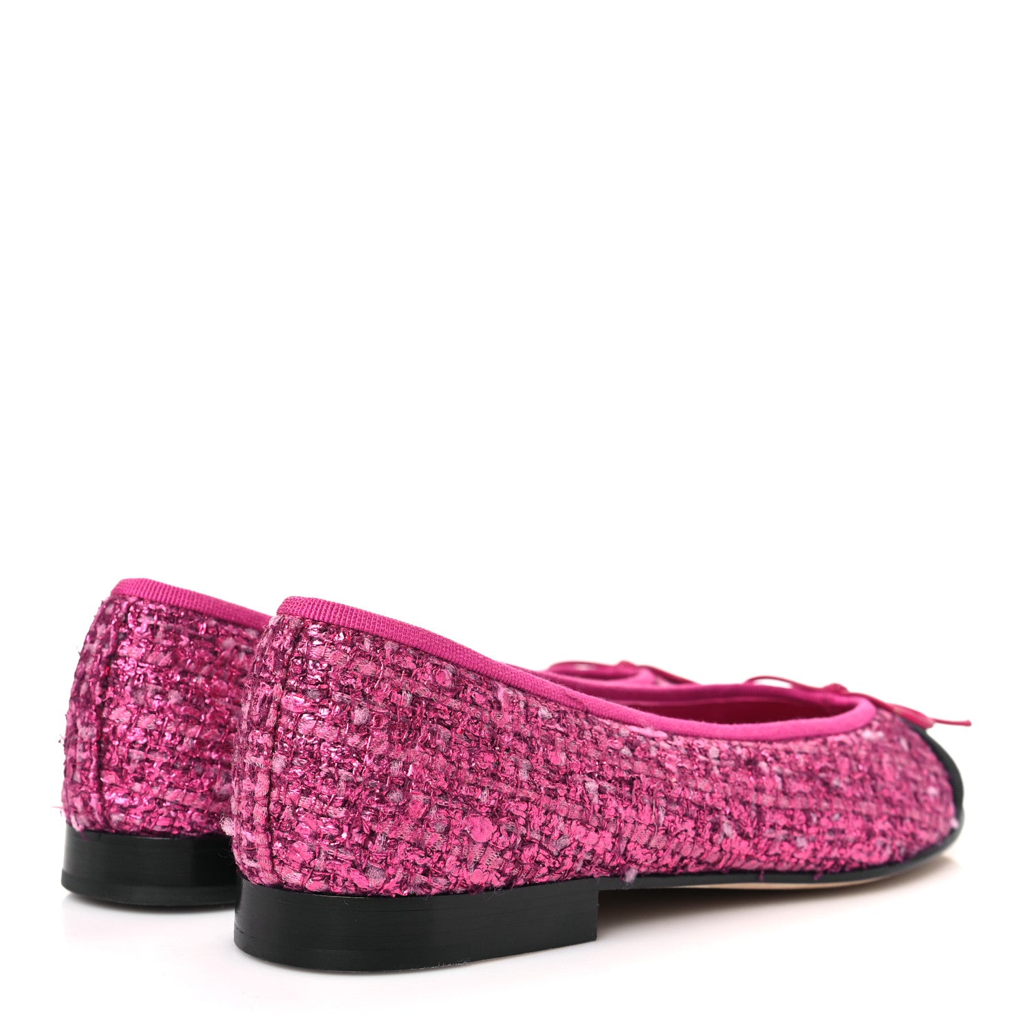 Chanel Coated Tweed Grosgrain Cap Toe Ballerina Flats 36.5 Dark Pink Black 4 of 9