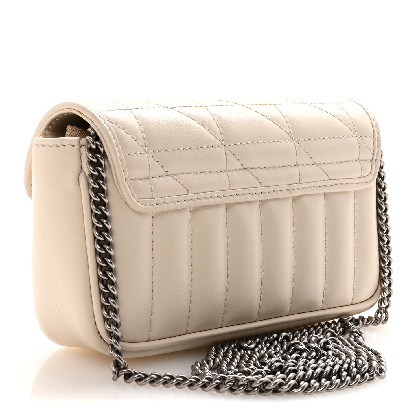 Calfskin Matelasse Aria Super Mini GG Marmont Shoulder Bag Mystic White