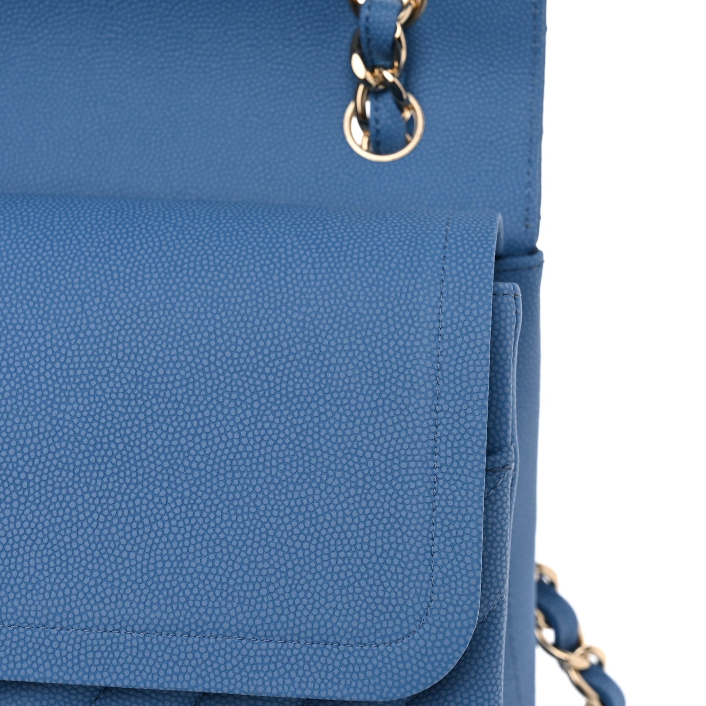 Caviar Flat Chevron Quilted Jumbo Double Flap Blue