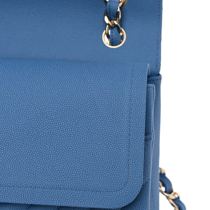 Chanel Caviar Flat Chevron Quilted Jumbo Double Flap Blue 14 of 14