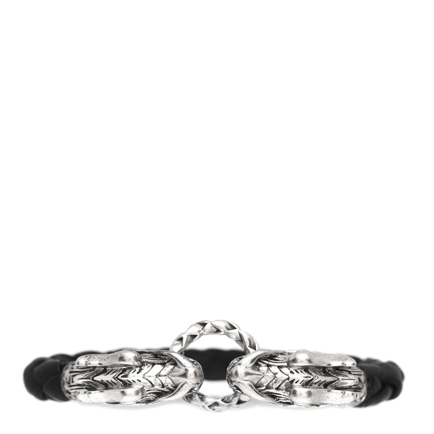 Sterling Silver Leather Naga Dragon Legend Bracelet Black