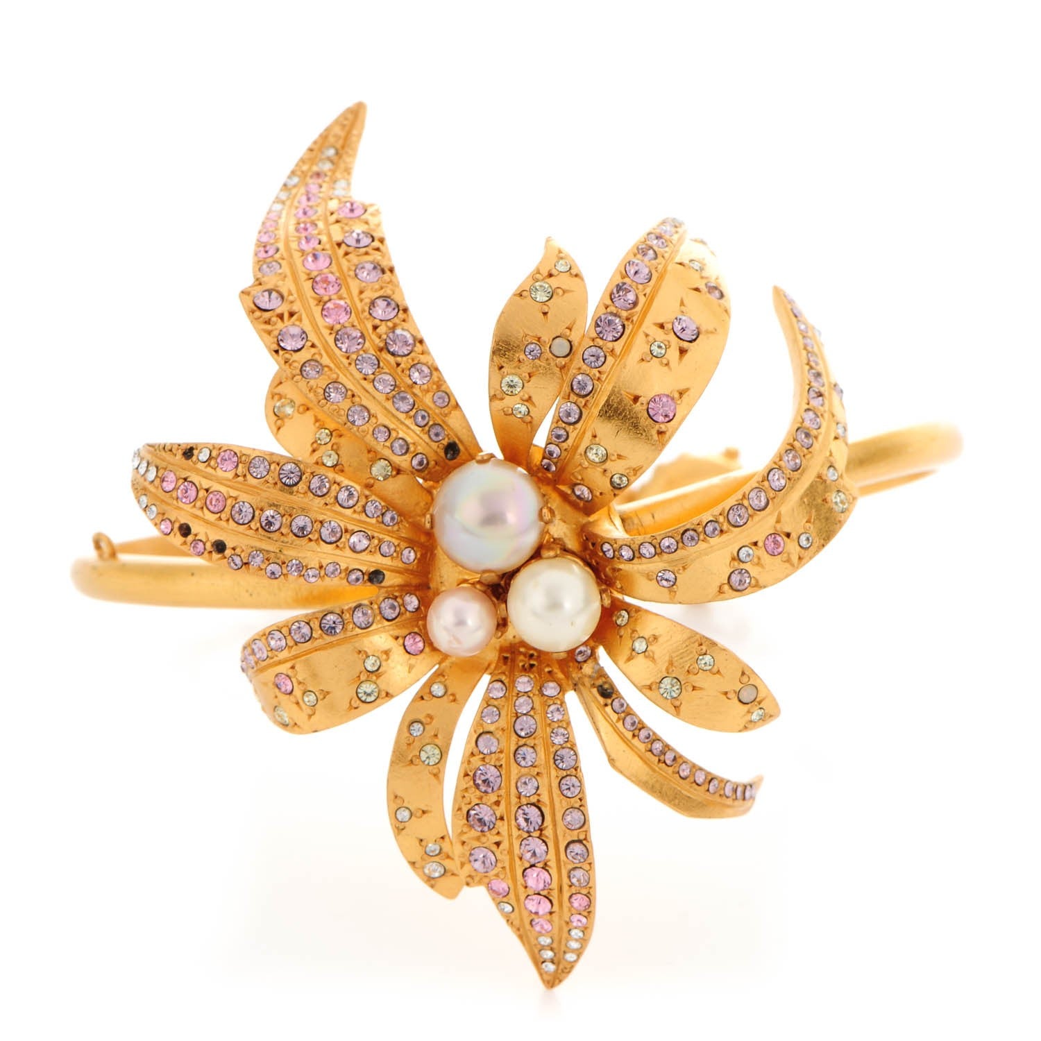 Chanel Pearl Crystal Large Palm Tree Cuff Gold 1 of 5