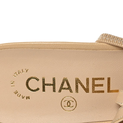 Chanel Lambskin Grosgrain Cap Toe CC Slingback Pumps 41 Beige Black 7 of 8