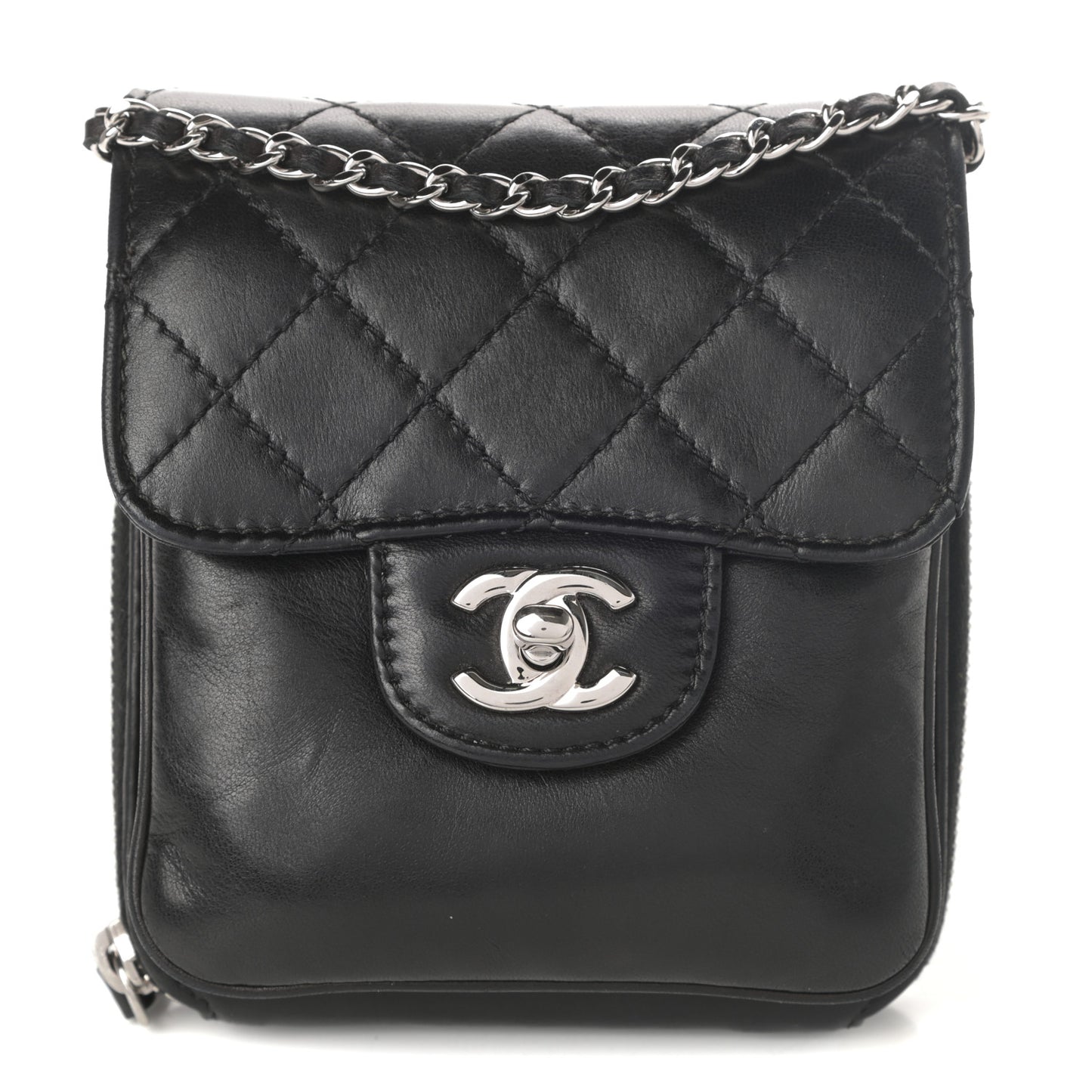 Lambskin Quilted Mini Crossbody Flap Black