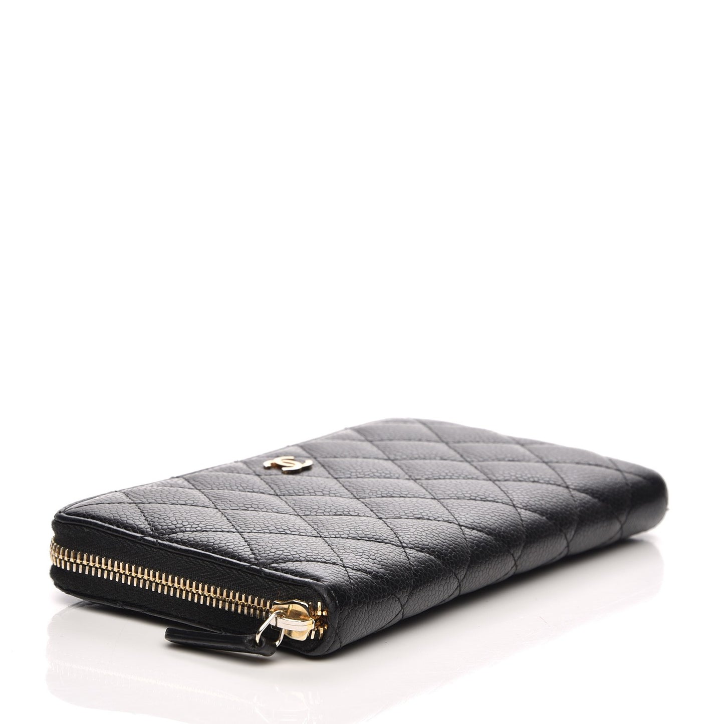 Caviar Quilted Large Gusset Zip Around Wallet Black