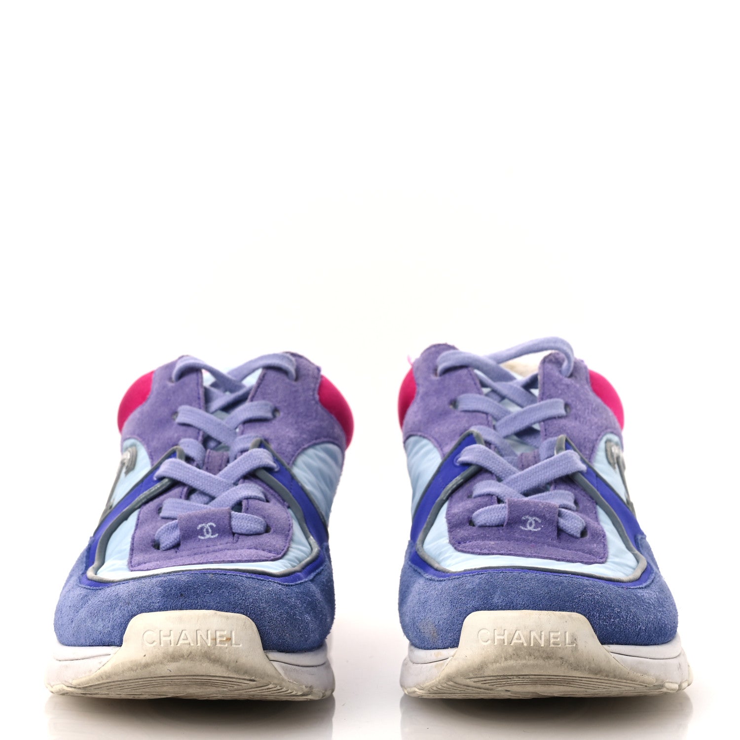 Chanel Nylon Calfskin Suede CC Womens Sneakers 40 Light Blue