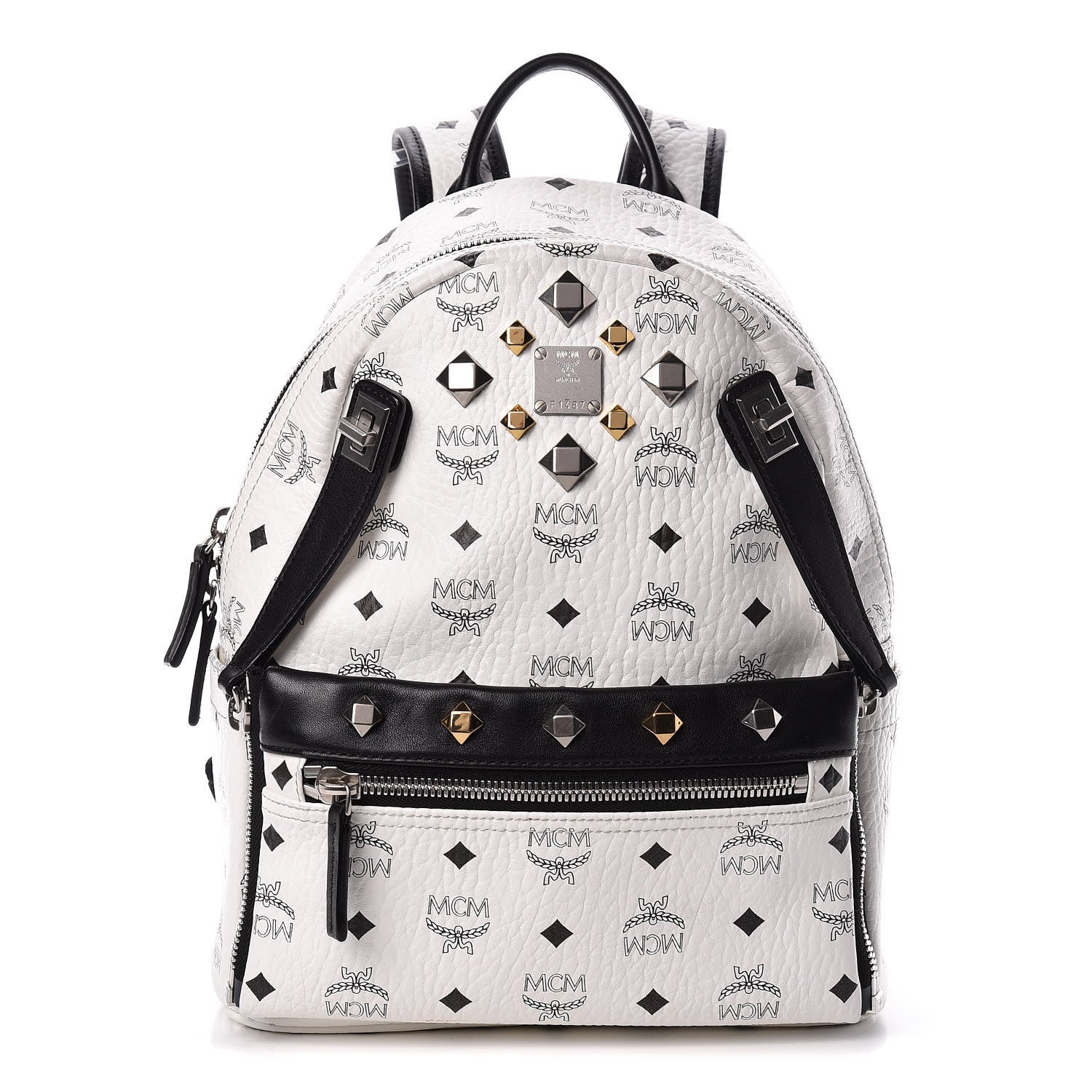 MCM Visetos Studded Small Dual Stark Backpack White 1 of 13