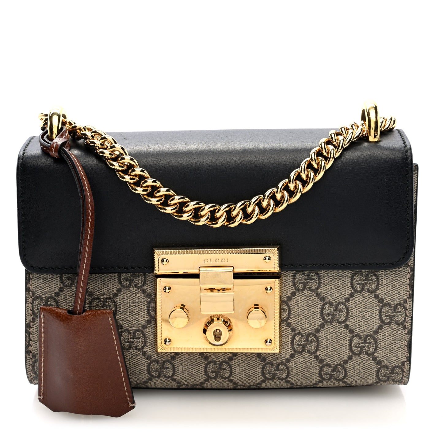 GG Supreme Monogram Calfskin Small Padlock Shoulder Bag Beige Black Cuir