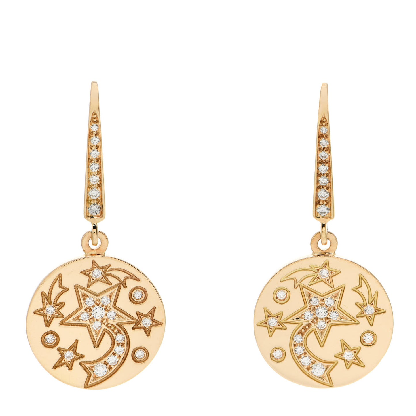 18K Yellow Gold Diamond Comete Disc Earrings