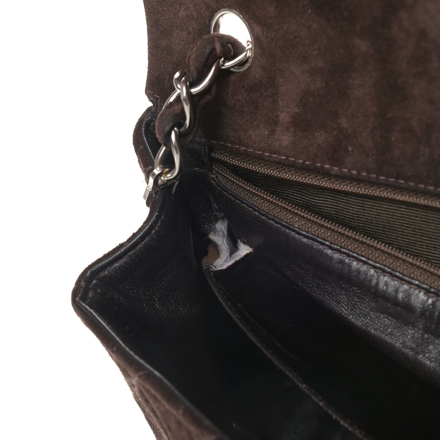Suede Quilted Medium Single Flap Brown