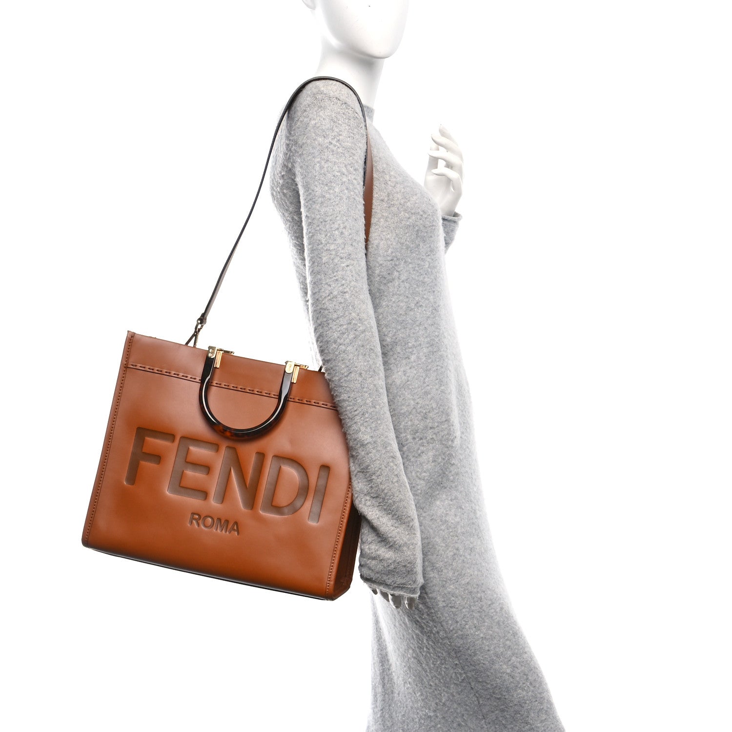 Fendi Vitello King Plexiglass Medium Fendi Sunshine Shopper Tote Cuoio 3 of 9