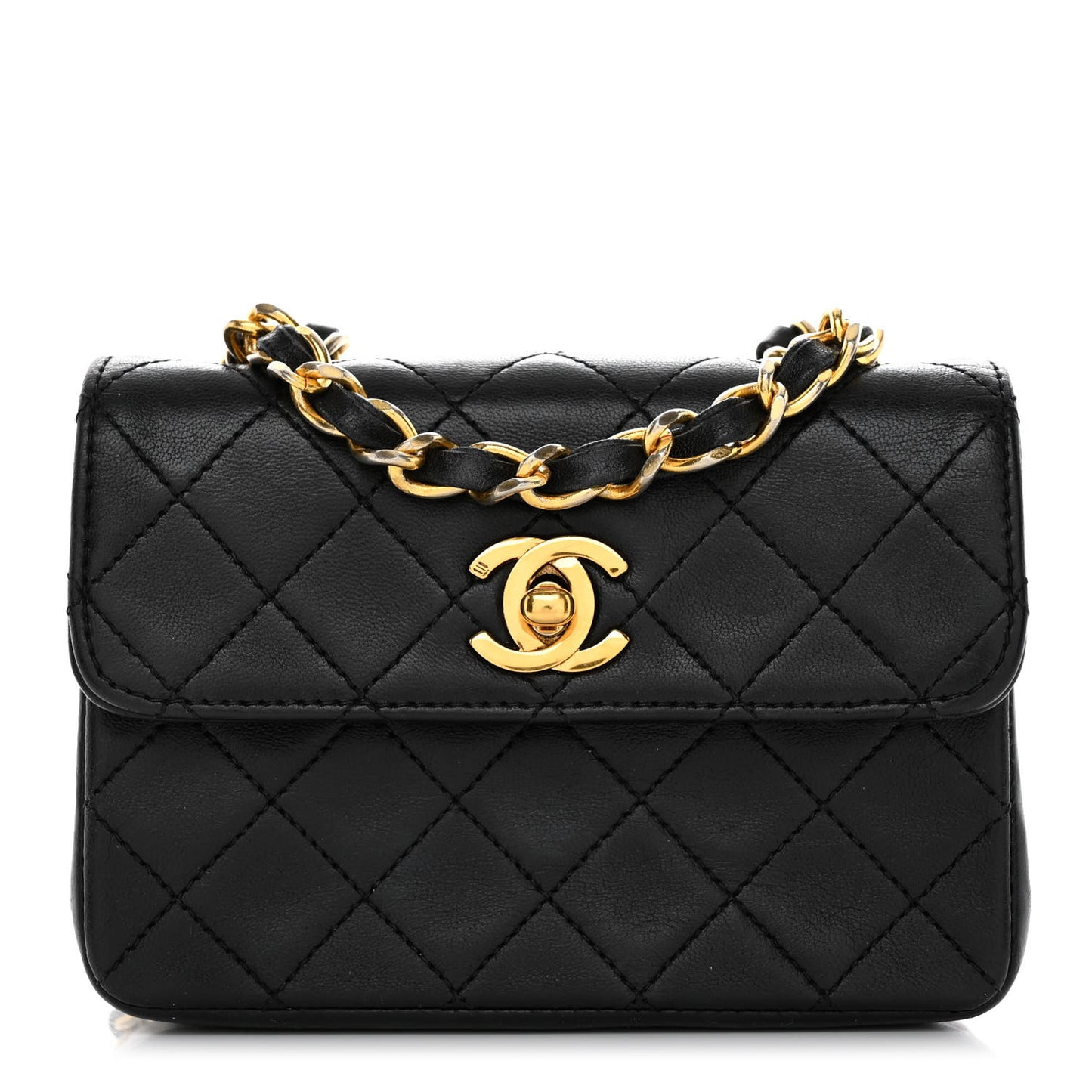 Lambskin Quilted Extra Mini Flap Black