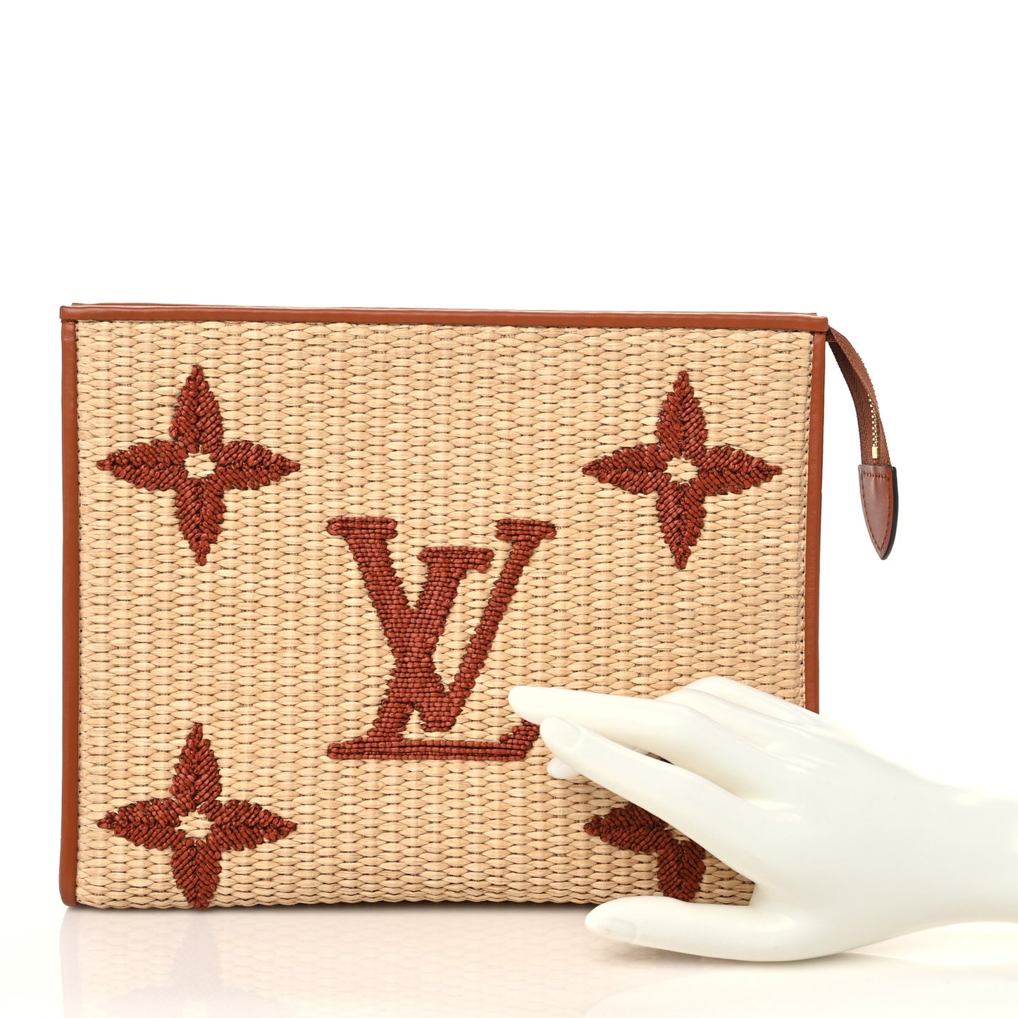 Raffia Monogram Giant Toiletry Pouch 26 Tan