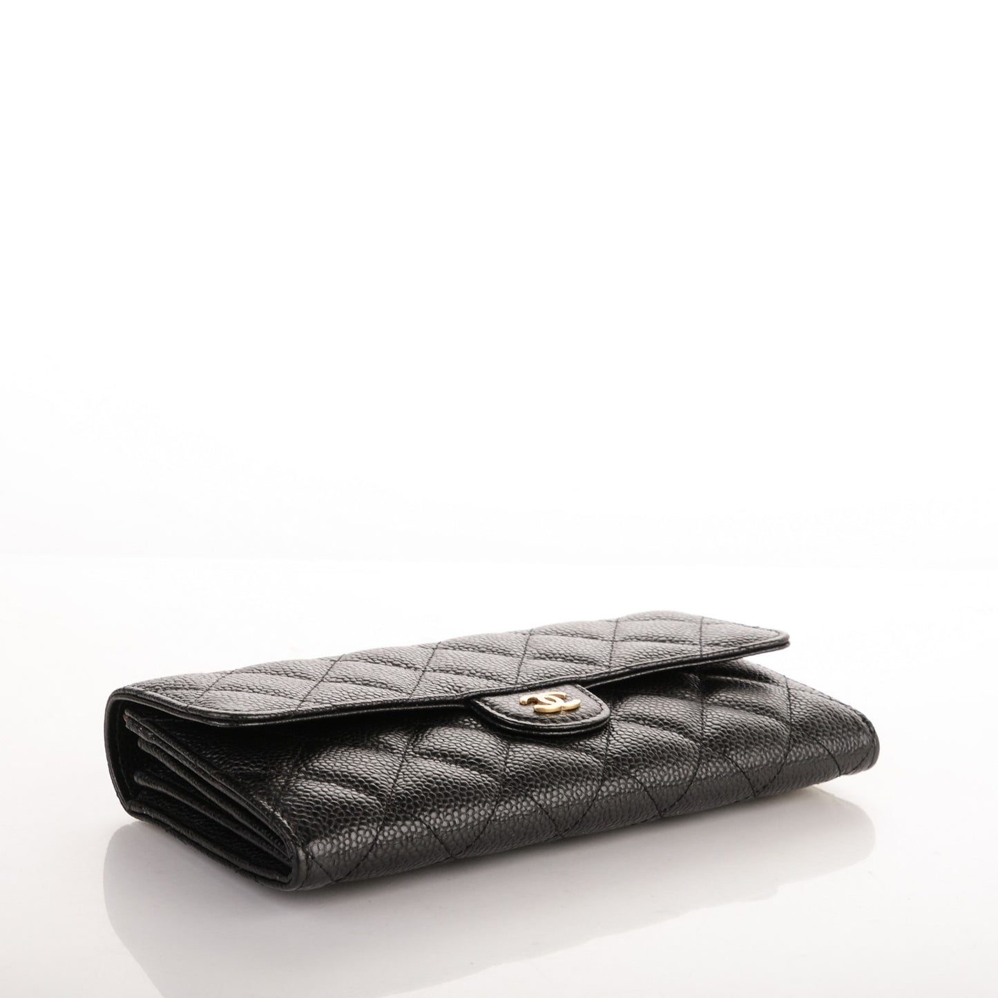 Caviar Quilted Large Flap Wallet Black