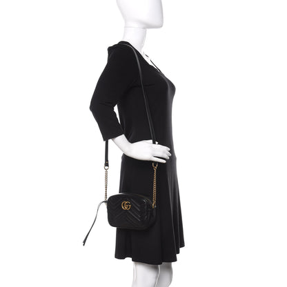 Gucci Calfskin Matelasse Mini GG Marmont Chain Shoulder Bag Black 2 of 12