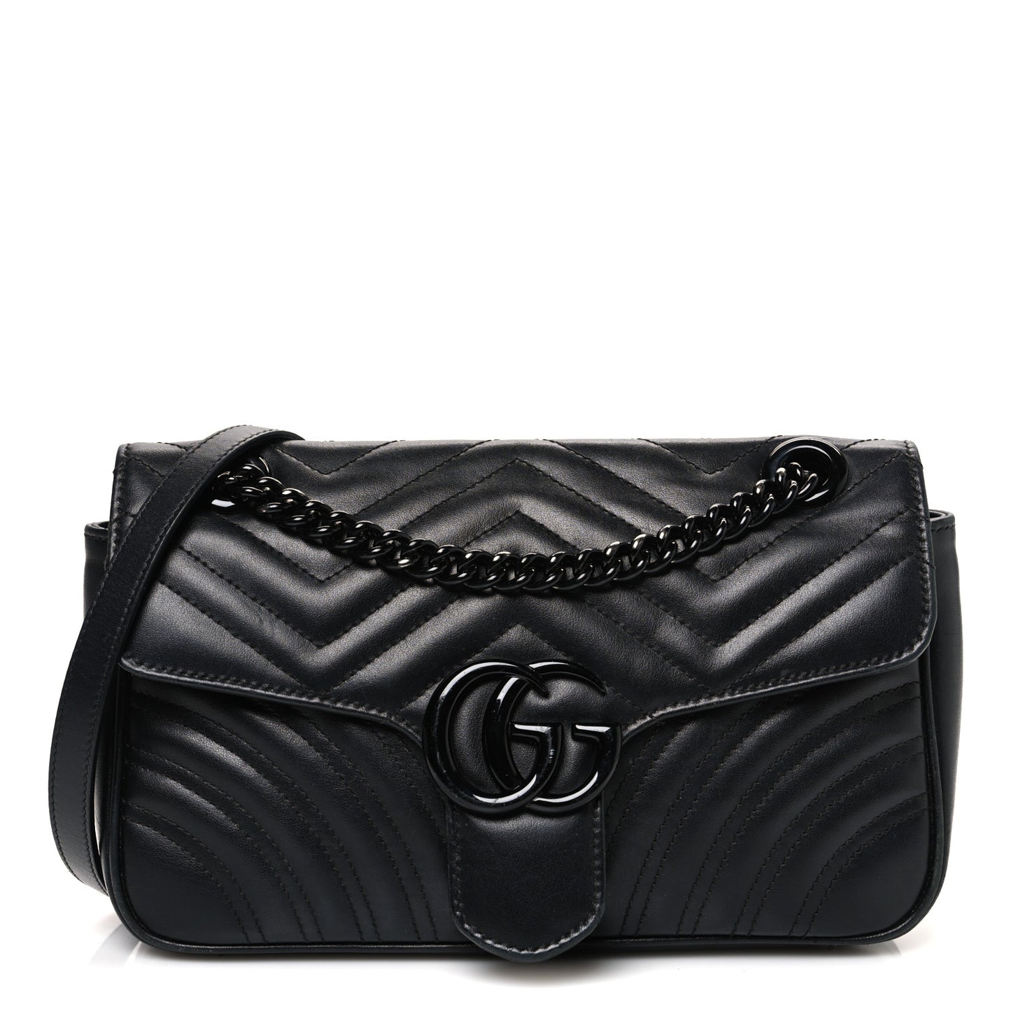 Calfskin Matelasse Monochrome Small GG Marmont Shoulder Bag Black