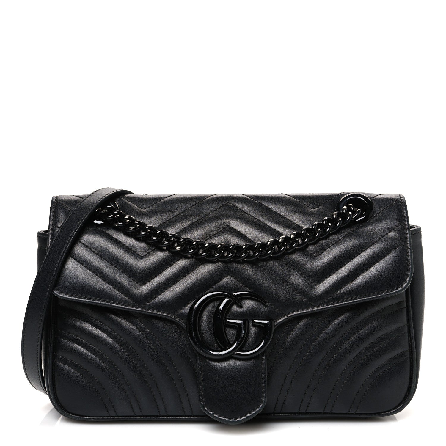 Gucci Calfskin Matelasse Monochrome Small GG Marmont Shoulder Bag Black 1 of 12