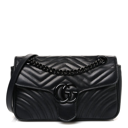 Gucci Calfskin Matelasse Monochrome Small GG Marmont Shoulder Bag Black 1 of 12
