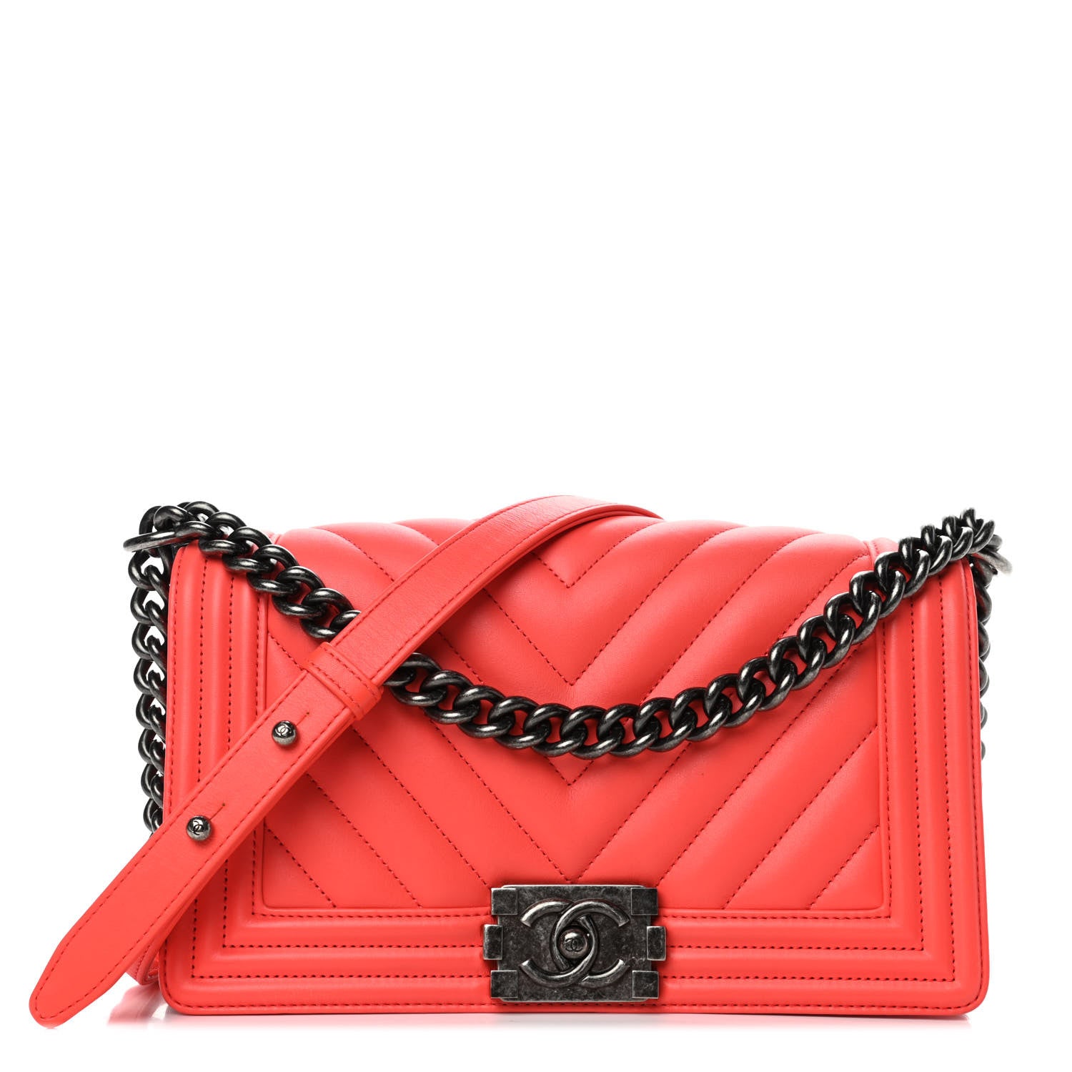 Chanel Lambskin Chevron Quilted Medium Boy Flap Red 1 of 5