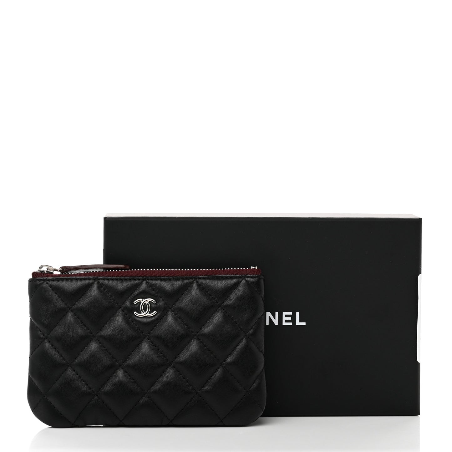 Lambskin Quilted Small Cosmetic Case Black