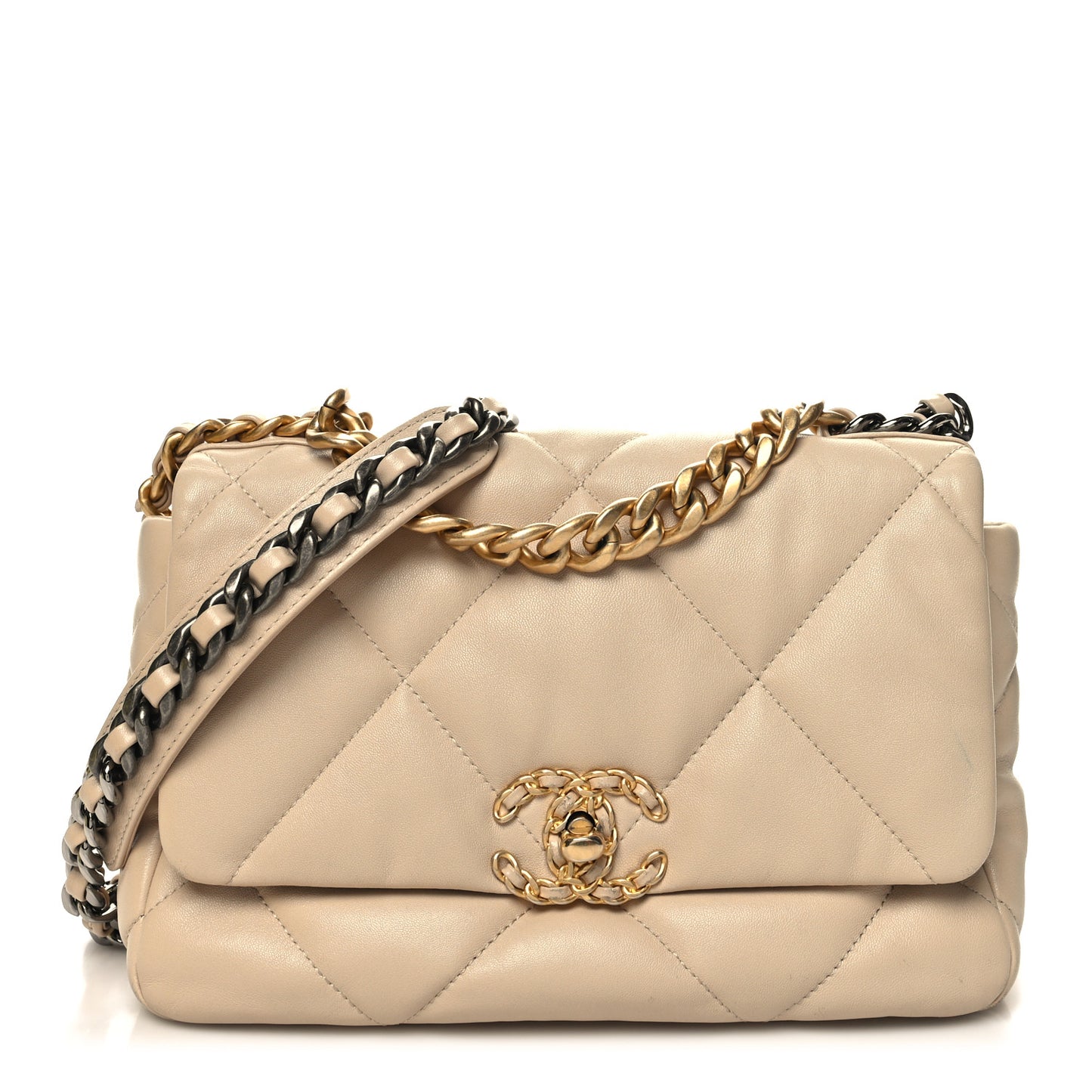 Lambskin Quilted Medium Chanel 19 Flap Light Beige