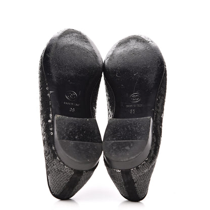 Chanel Sequin Suede Cap Toe Ballerina Flats 38 Black 5 of 9
