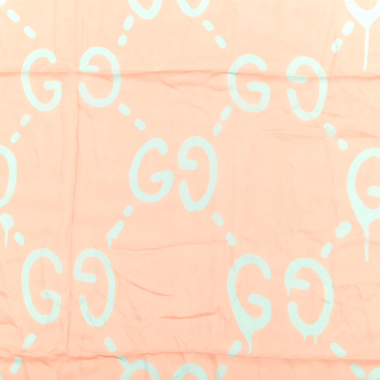 Gucci Modal Silk GG Writers Fringe Shawl Old Rose Sky Blue 2 of 3