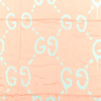 Gucci Modal Silk GG Writers Fringe Shawl Old Rose Sky Blue 2 of 3