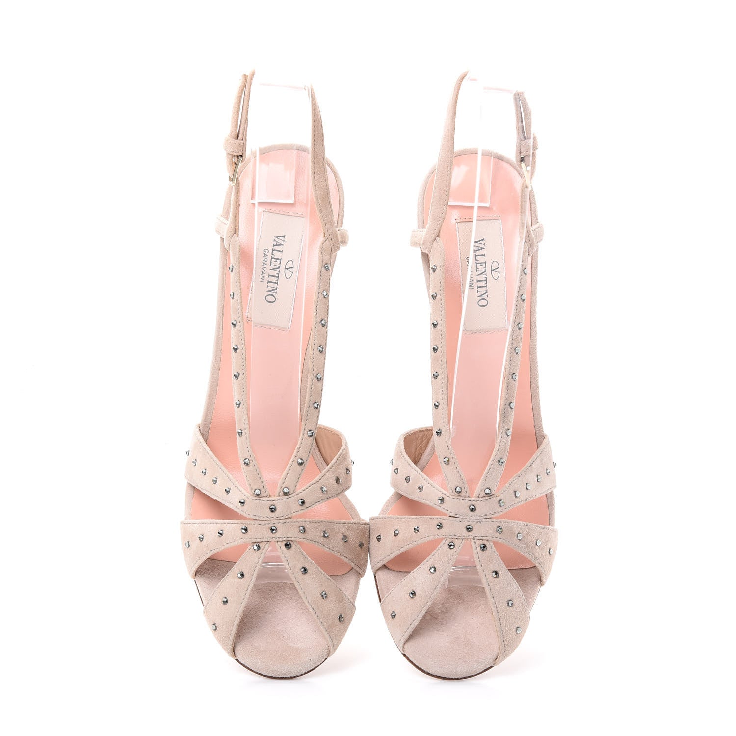 Valentino Garavani Suede Crystal Embellished Sandals 38 Poudre 5 of 10