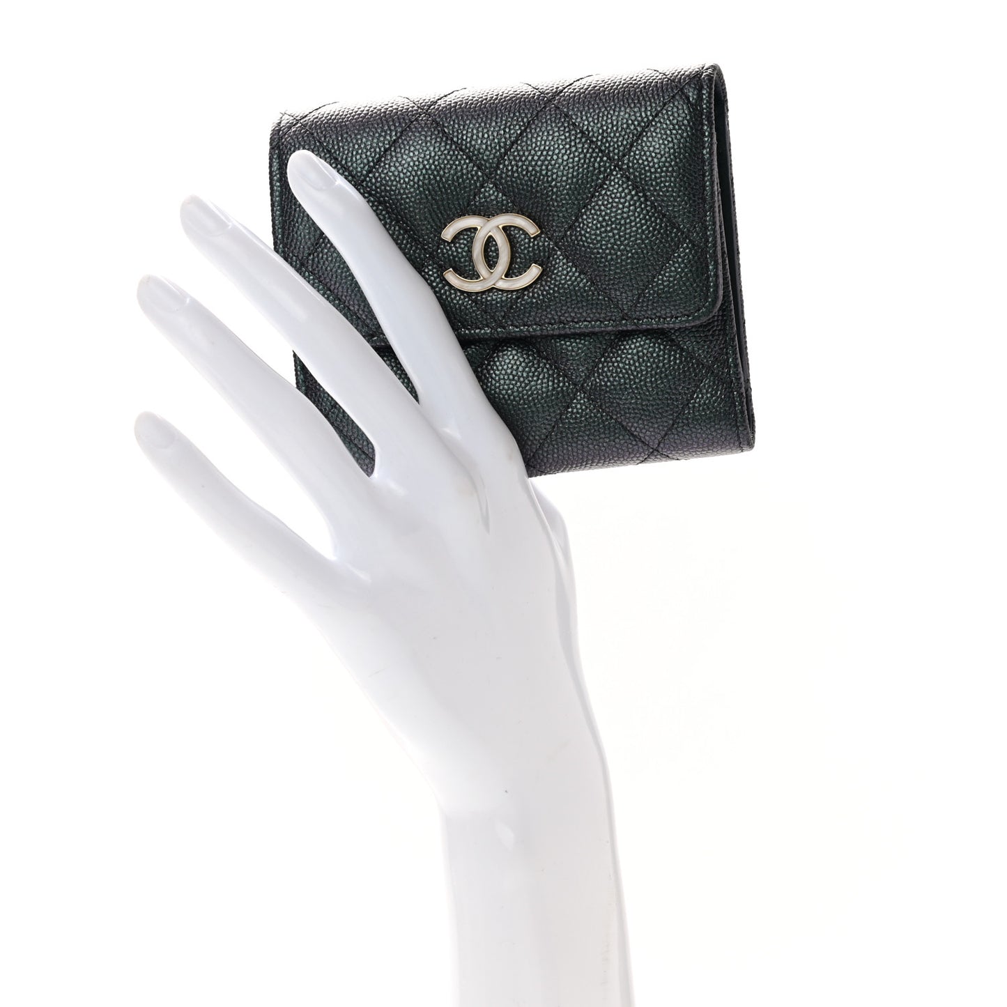 Iridescent Caviar Quilted Small Flap Wallet Black