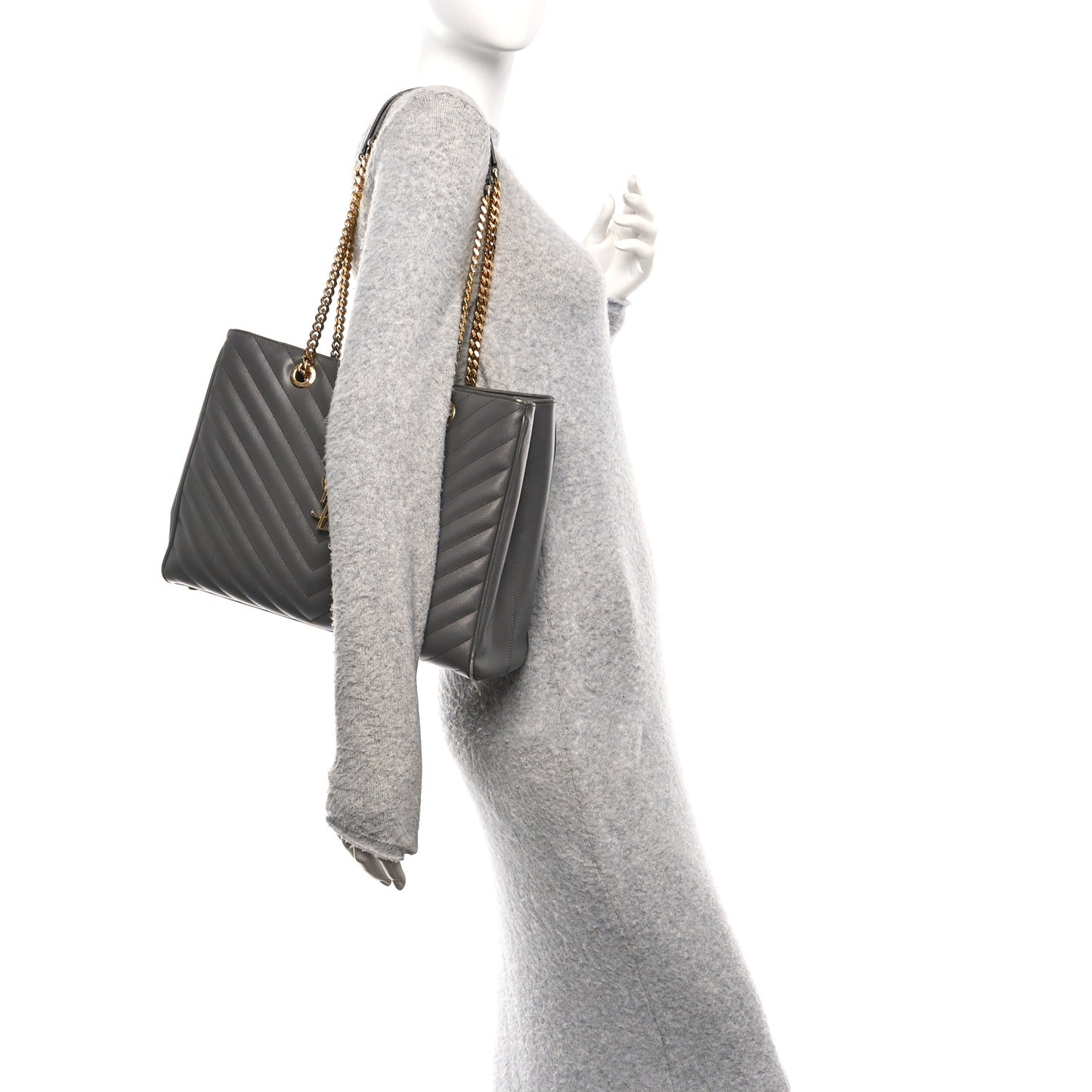 Grain De Poudre Matelasse Chevron Monogram Shopping Bag Fog