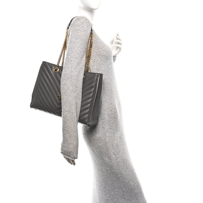 Saint Laurent Grain De Poudre Matelasse Chevron Monogram Shopping Bag Fog 2 of 18