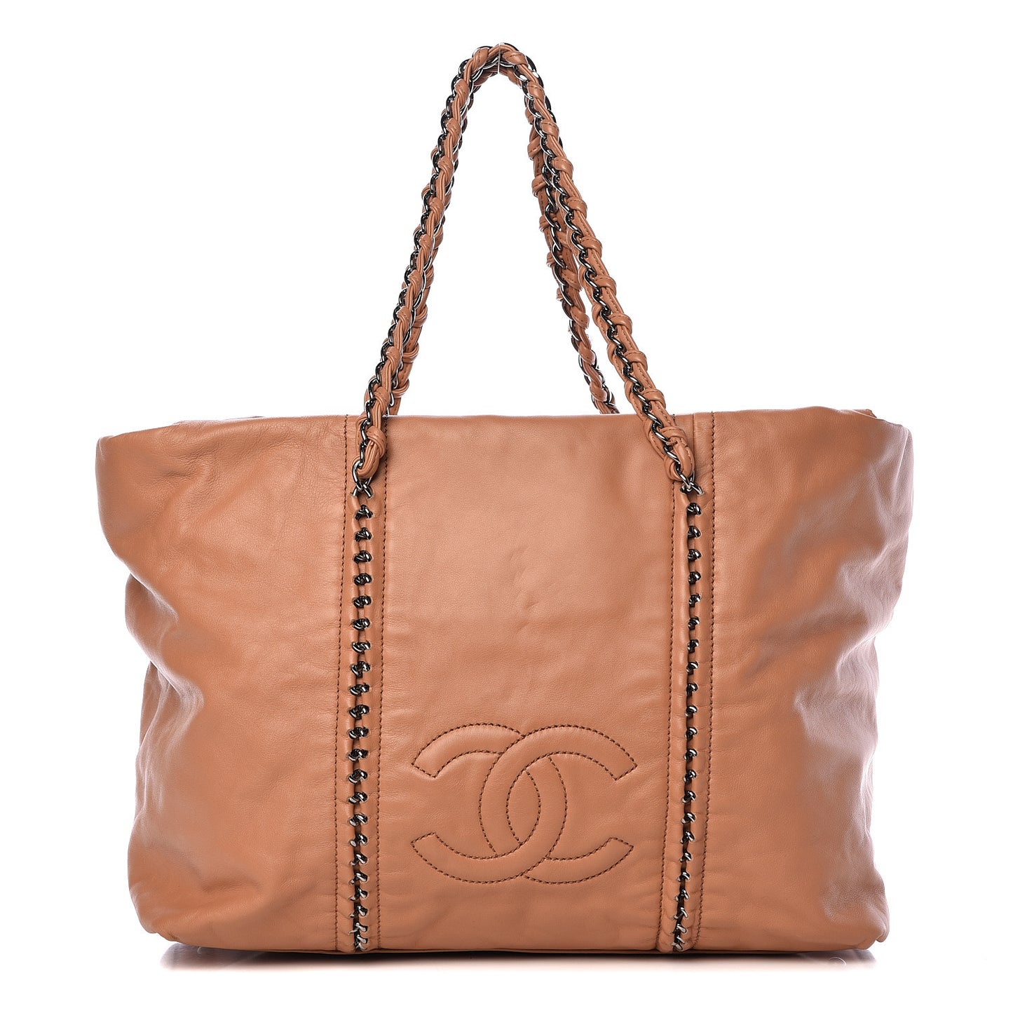Smooth Calfskin Luxe Ligne Tote Dark Beige