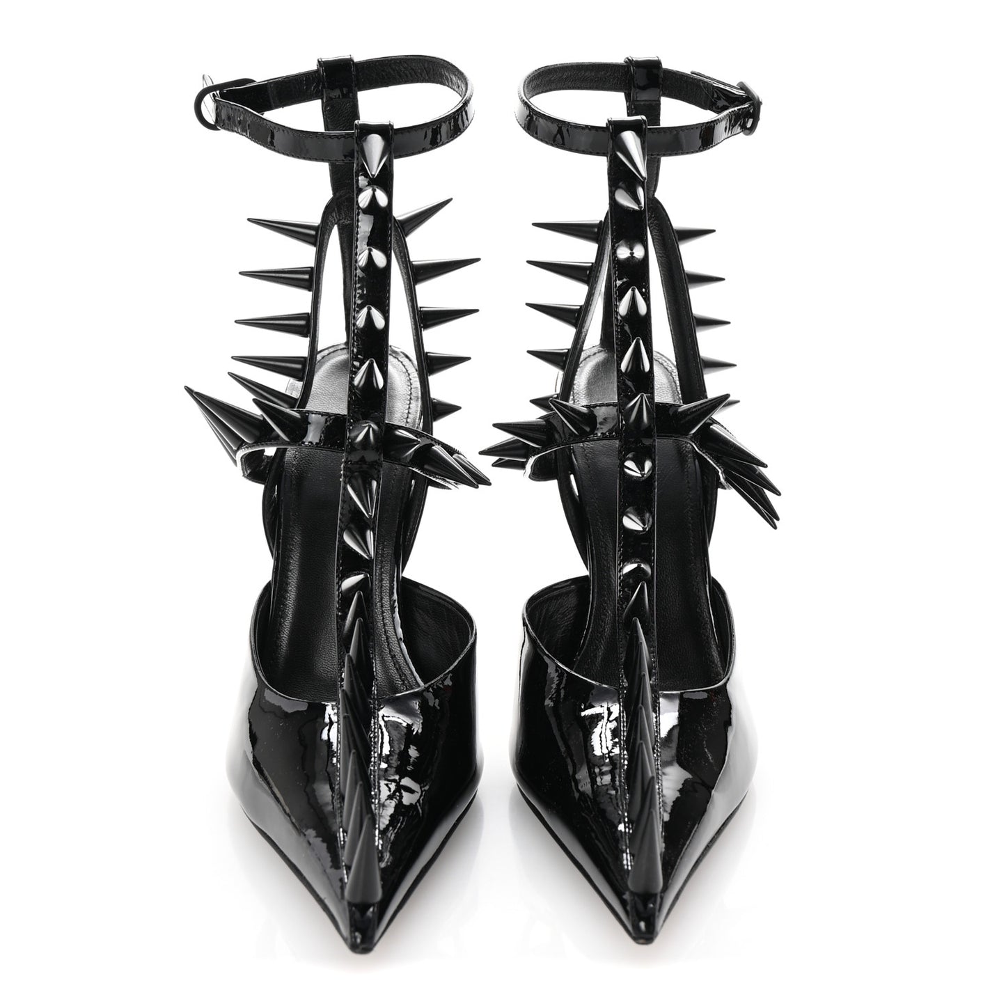 Glossy Calfskin Spiked Pumps 36 Black