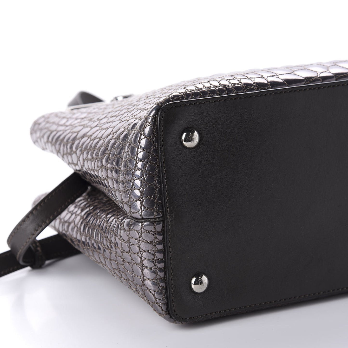 Metallic Calfskin Crocodile Embroidered Petite 2Jours Tote Silver Mirror