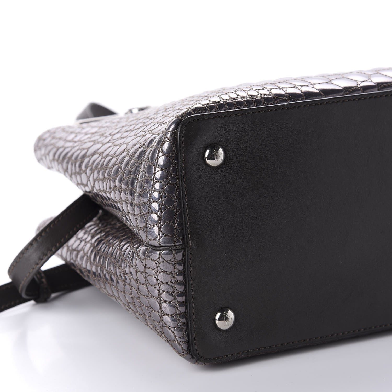 Fendi Metallic Calfskin Crocodile Embroidered Petite 2Jours Tote Silver Mirror 6 of 15