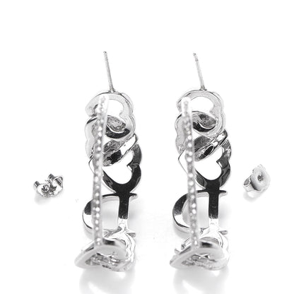 Christian Dior Crystal Heart Hoop Earrings Silver 3 of 5
