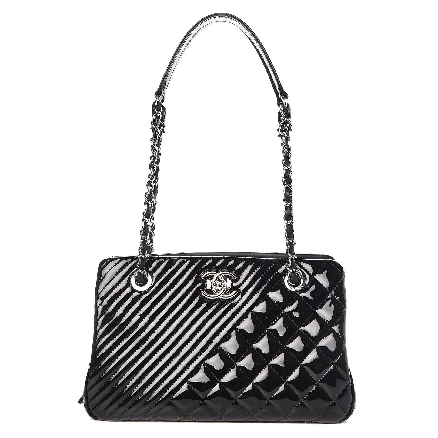 Patent Quilted Coco Boy Shoulder Bag Black