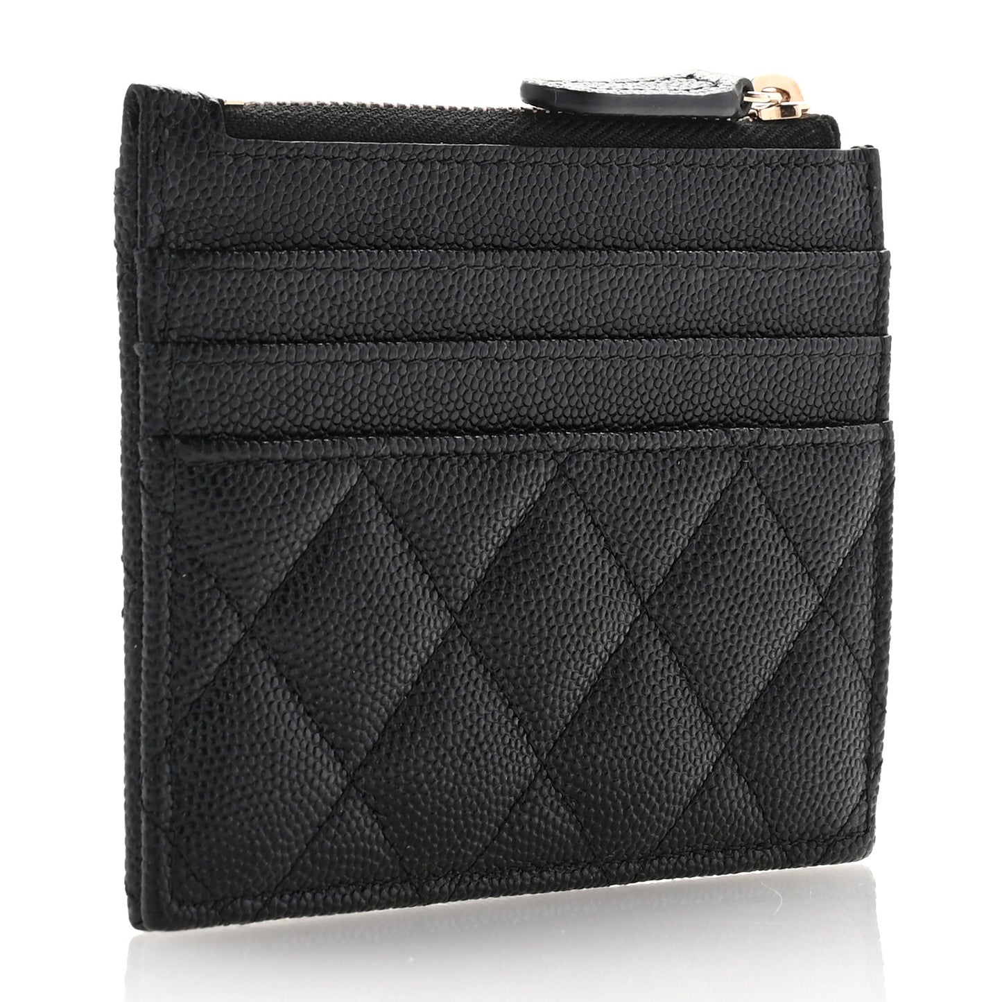 Caviar Quilted CC Zip Card Holder Black