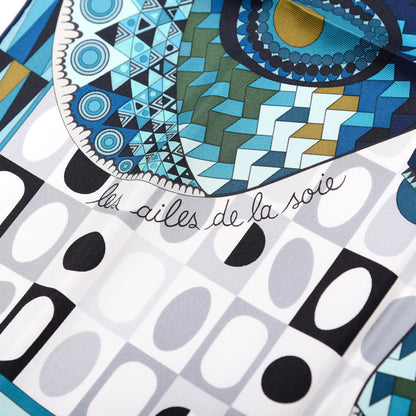 Hermes Silk Les Ailes De La Soie Scarf 90 Turquoise Gris Vert 6 of 6