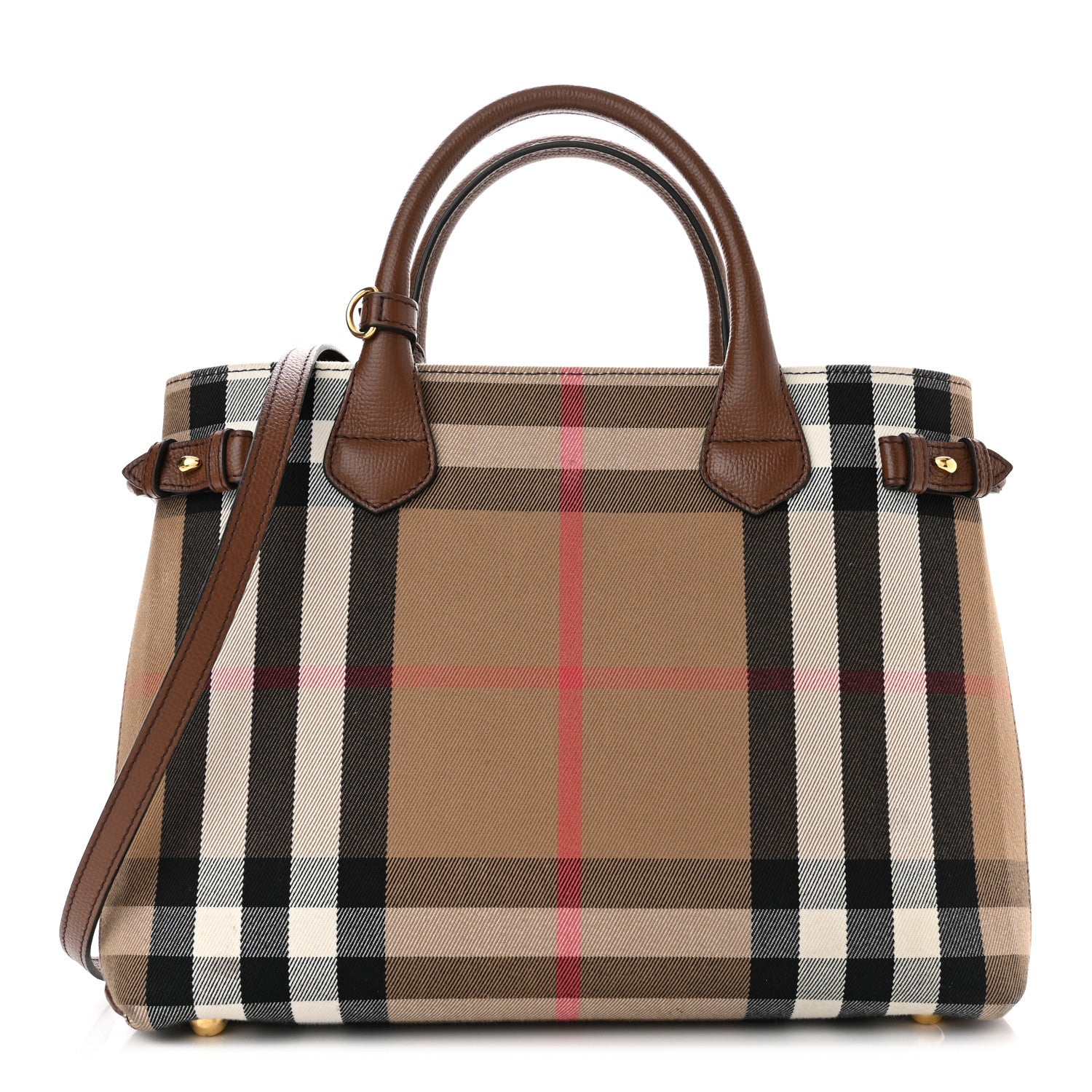 Burberry House Check Grainy Calfskin Medium Banner Tote Brown 1 of 9