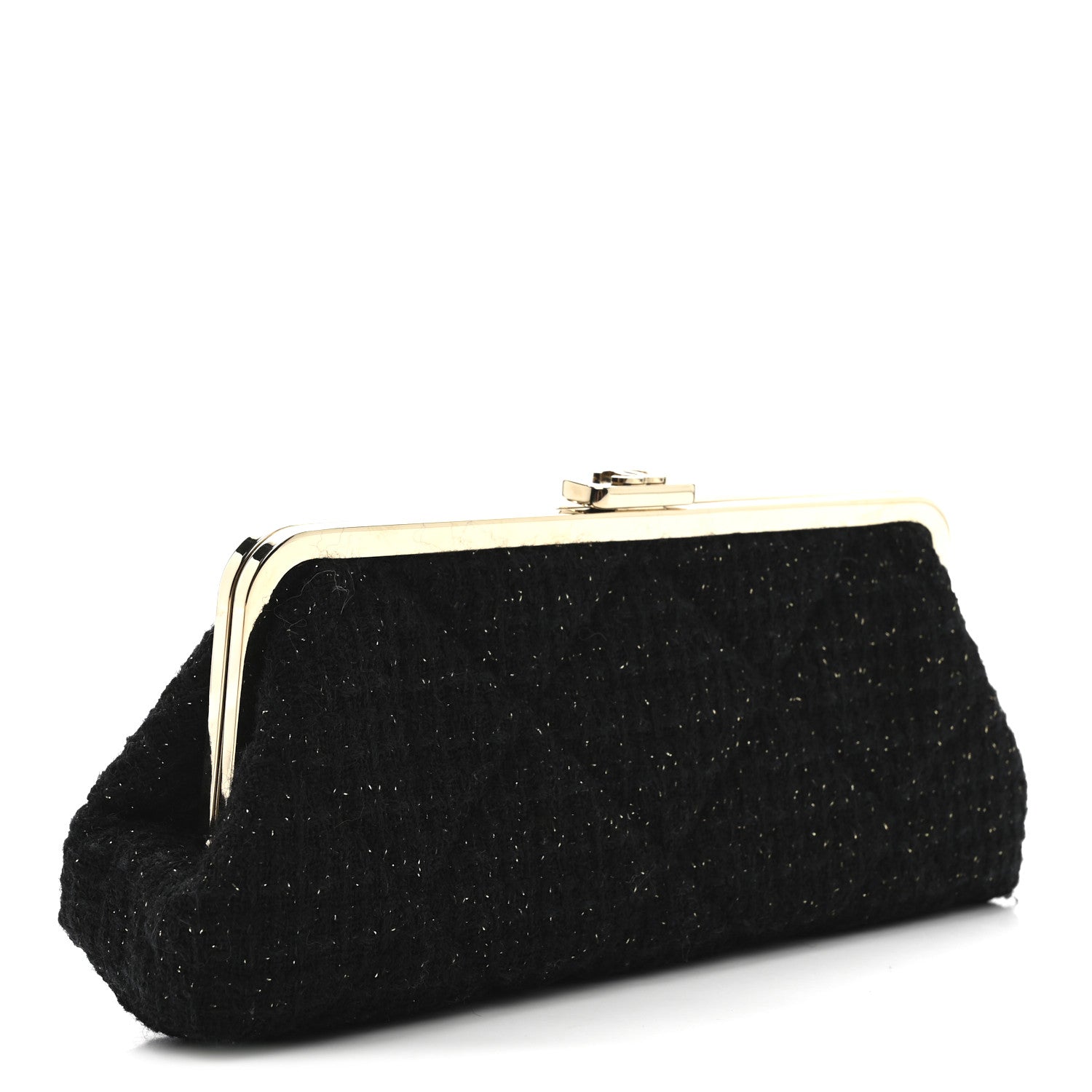 Chanel Tweed Quilted Kiss Lock Clutch Black 3 of 10