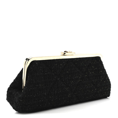 Chanel Tweed Quilted Kiss Lock Clutch Black 3 of 10