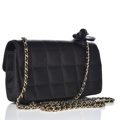 Chanel Satin Chocolate Bar Quilted Camellia Rectangular Mini Flap Black 3 of 8
